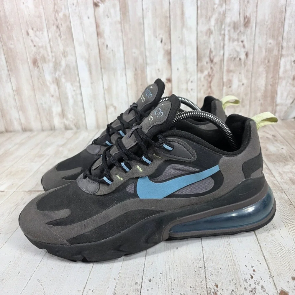 Nike Air Max 270 React Mens 9.5 Grey Black Blue Sneakers CI3866-001
